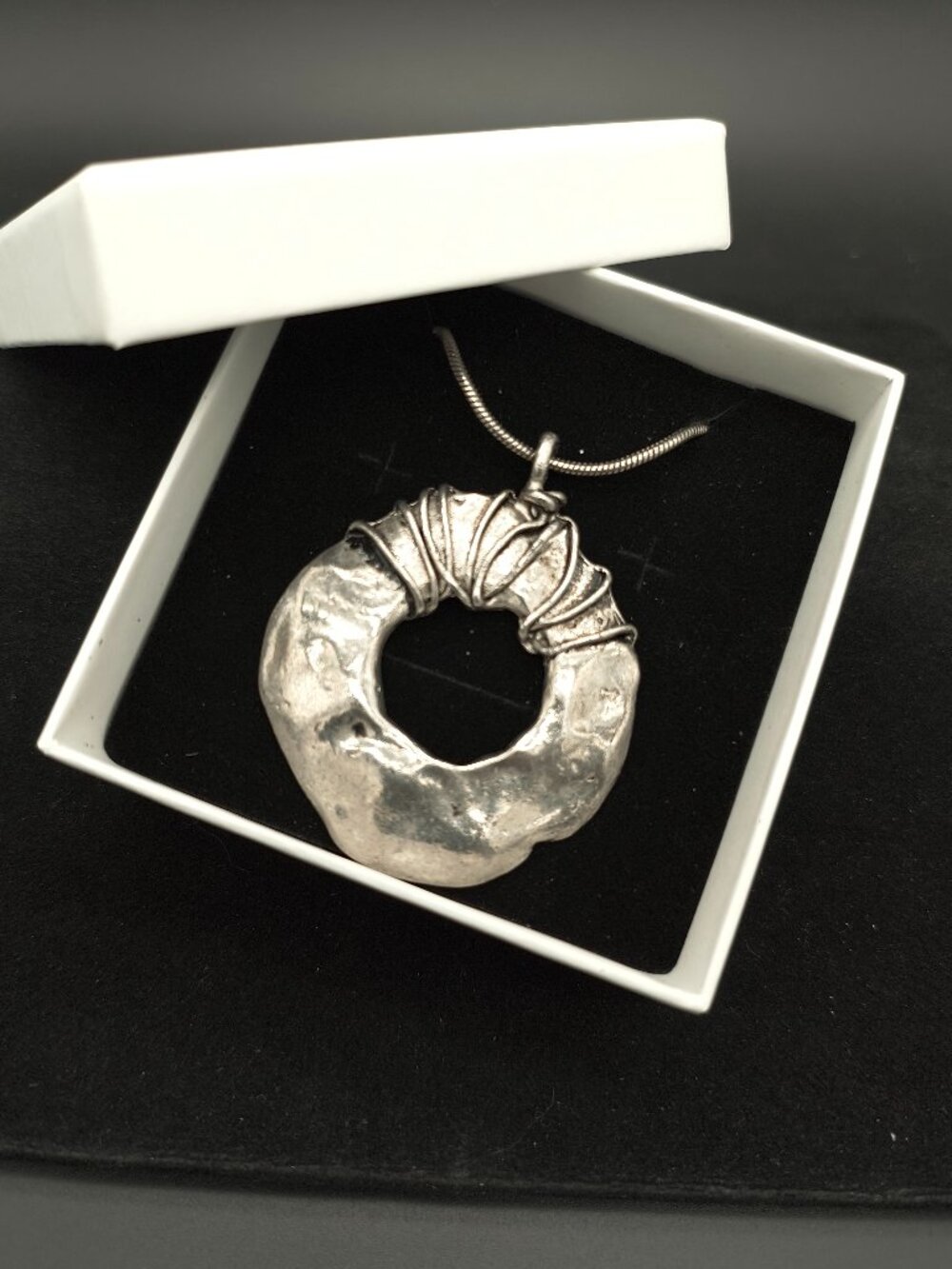 Pewter Abstract Circle Handmade Pendant Necklace Brutalist